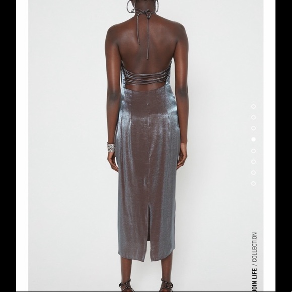 ZARA Silver Metallic Back Laced Slip Dress - Picture 5 of 15